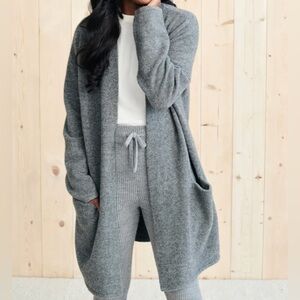 Jenni Kayne Sweater Coat Gray Long Line Open Front Cardigan Womens
